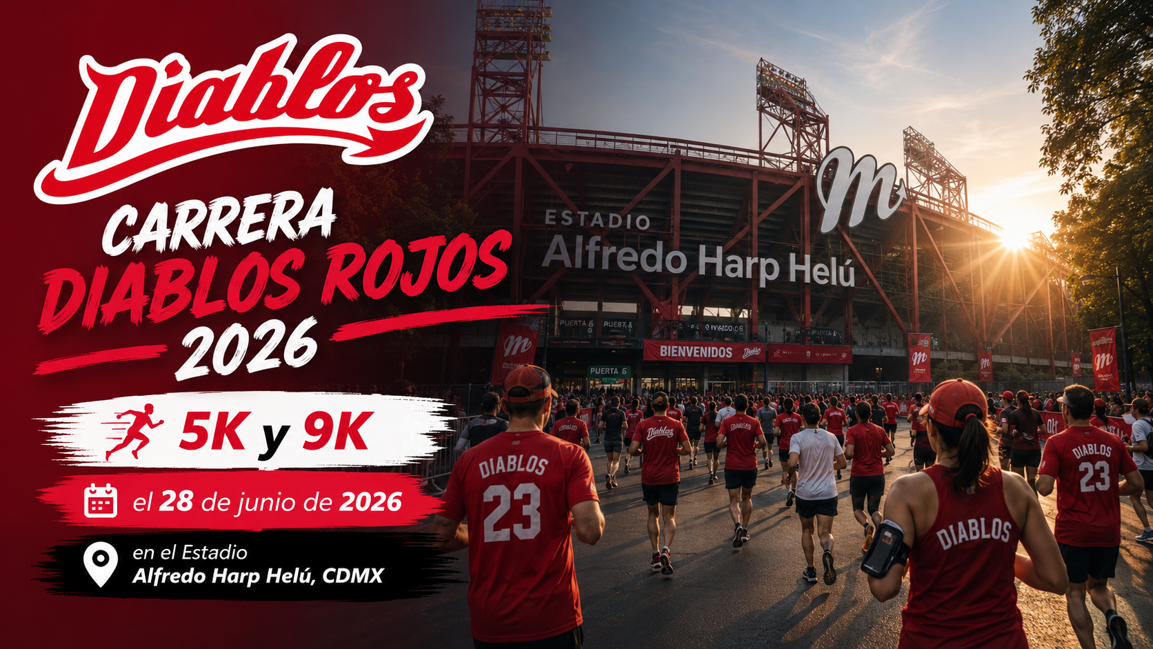 Carrera Diablos Rojos 2026: 5K y 9K el 28 de junio de 2026 en el Estadio Alfredo Harp Helú, CDMX