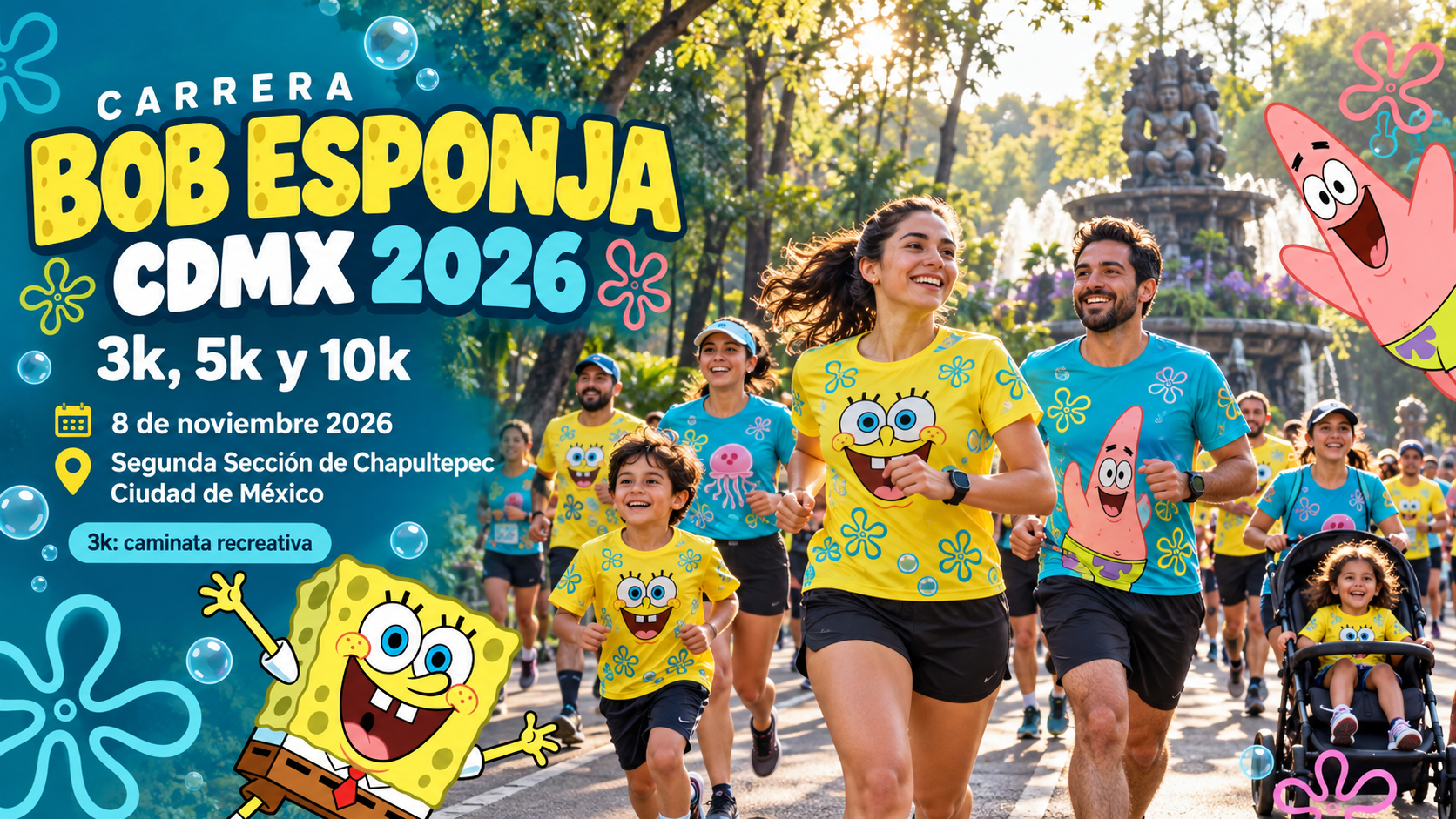 carrera Bob Esponja CDMX 2026: 3k, 5k y 10k, 8 de noviembre 2026, CDMX