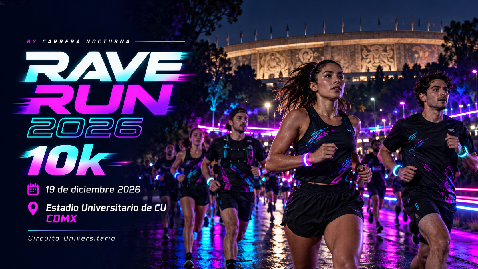 Rave Run By Carrera Nocturna 2026: 10k, 19 de diciembre 2026, CDMX